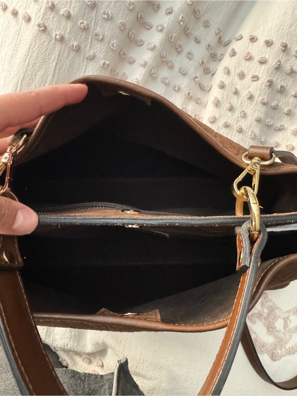Brown Croc-Embossed Suede Top-Handle Women’s Bag - Picture 10 of 13